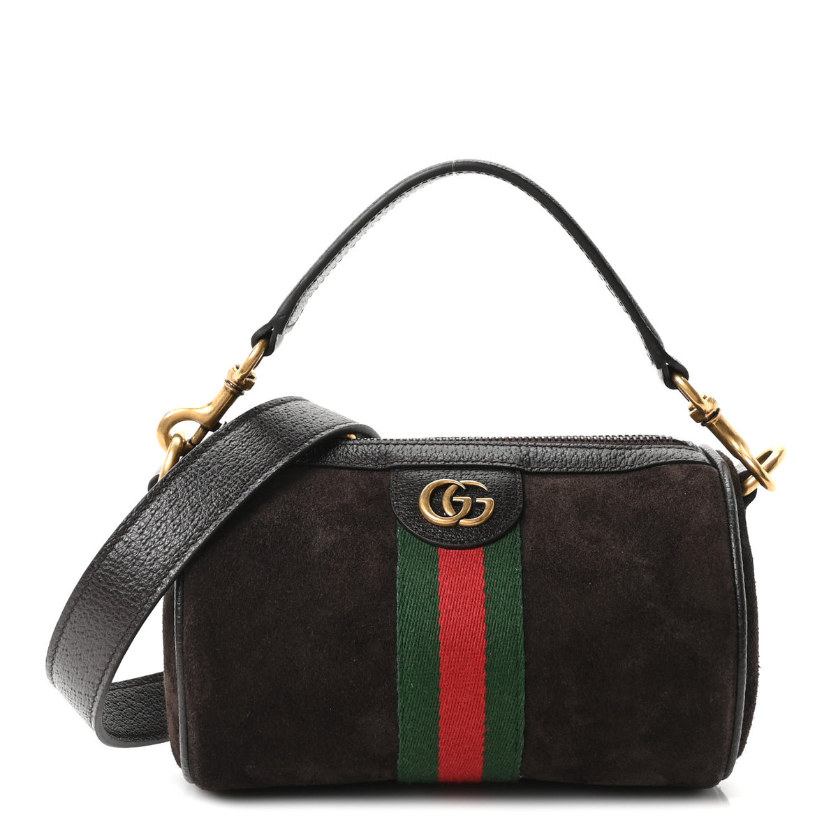 Gucci Suede Calfskin Web Ophidia Mini Cylinder Bag Brown 1 of 10