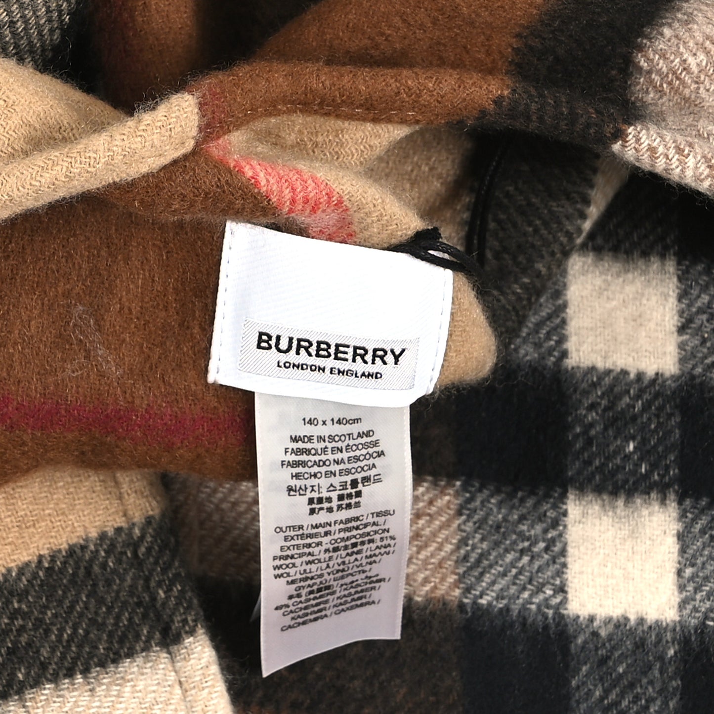 Wool Giant Check Central Split Cape Scarf Archive Beige Dark Birch Brown