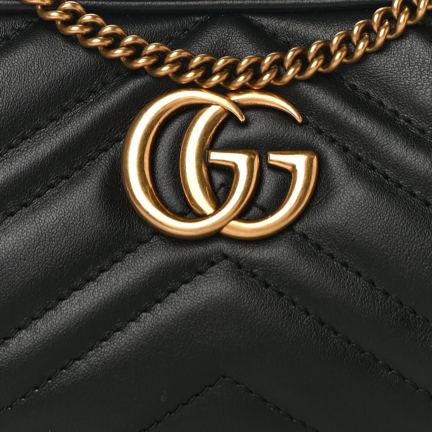 Gucci Calfskin Matelasse Mini GG Marmont Chain Crossbody Bag Black 7 of 12