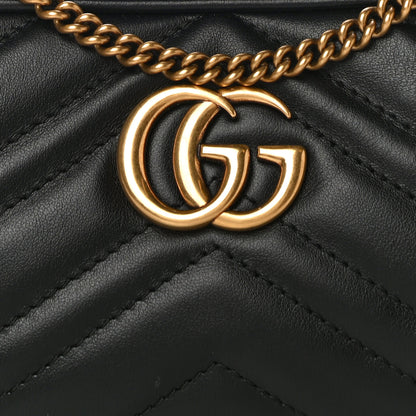 Gucci Calfskin Matelasse Mini GG Marmont Chain Crossbody Bag Black 7 of 12