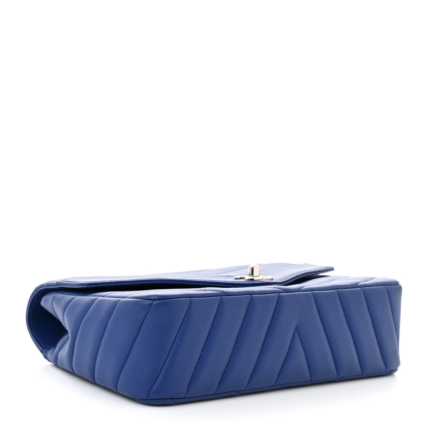 Caviar Chevron Quilted Single Flap Blue