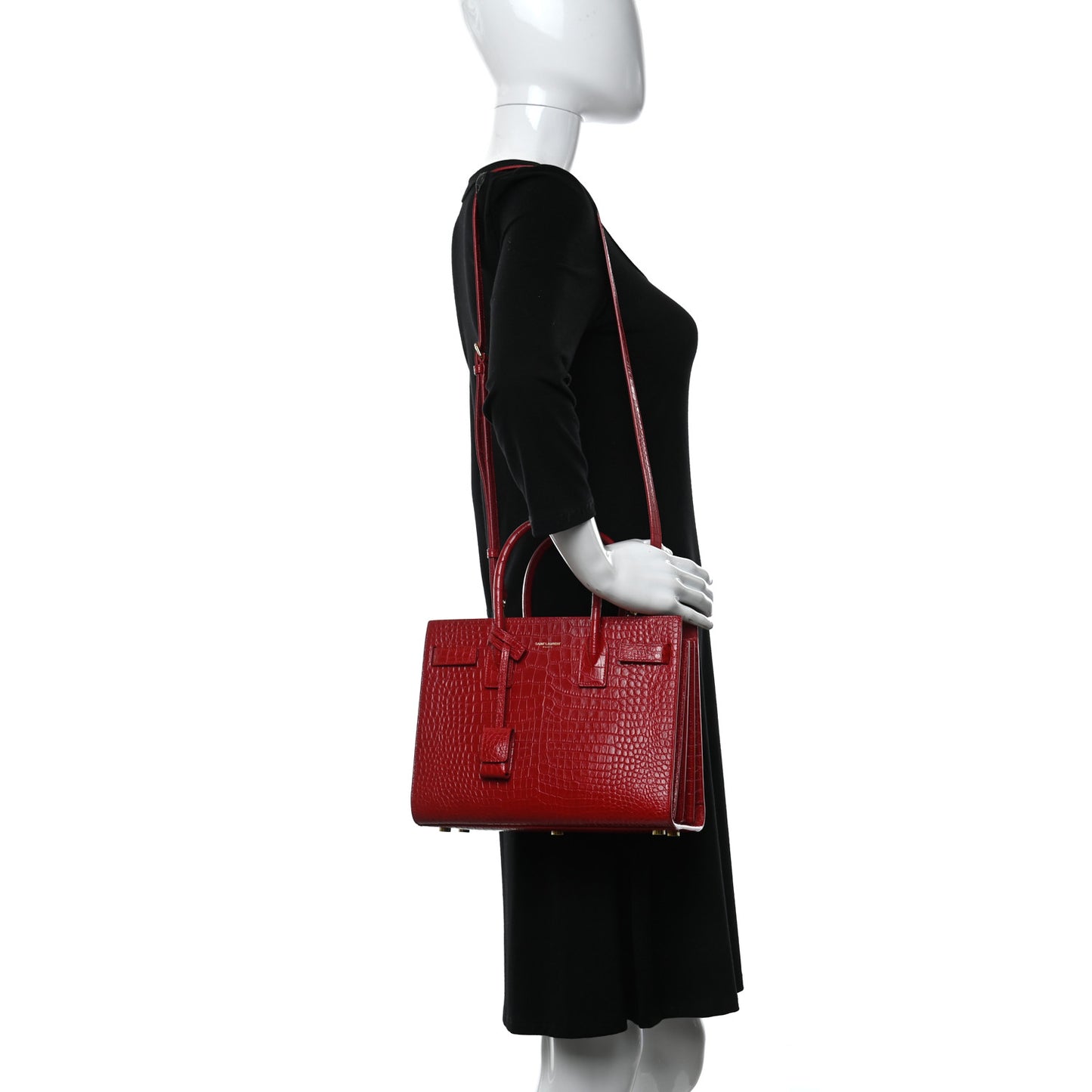 Calfskin Crocodile Embossed Baby Sac De Jour Red