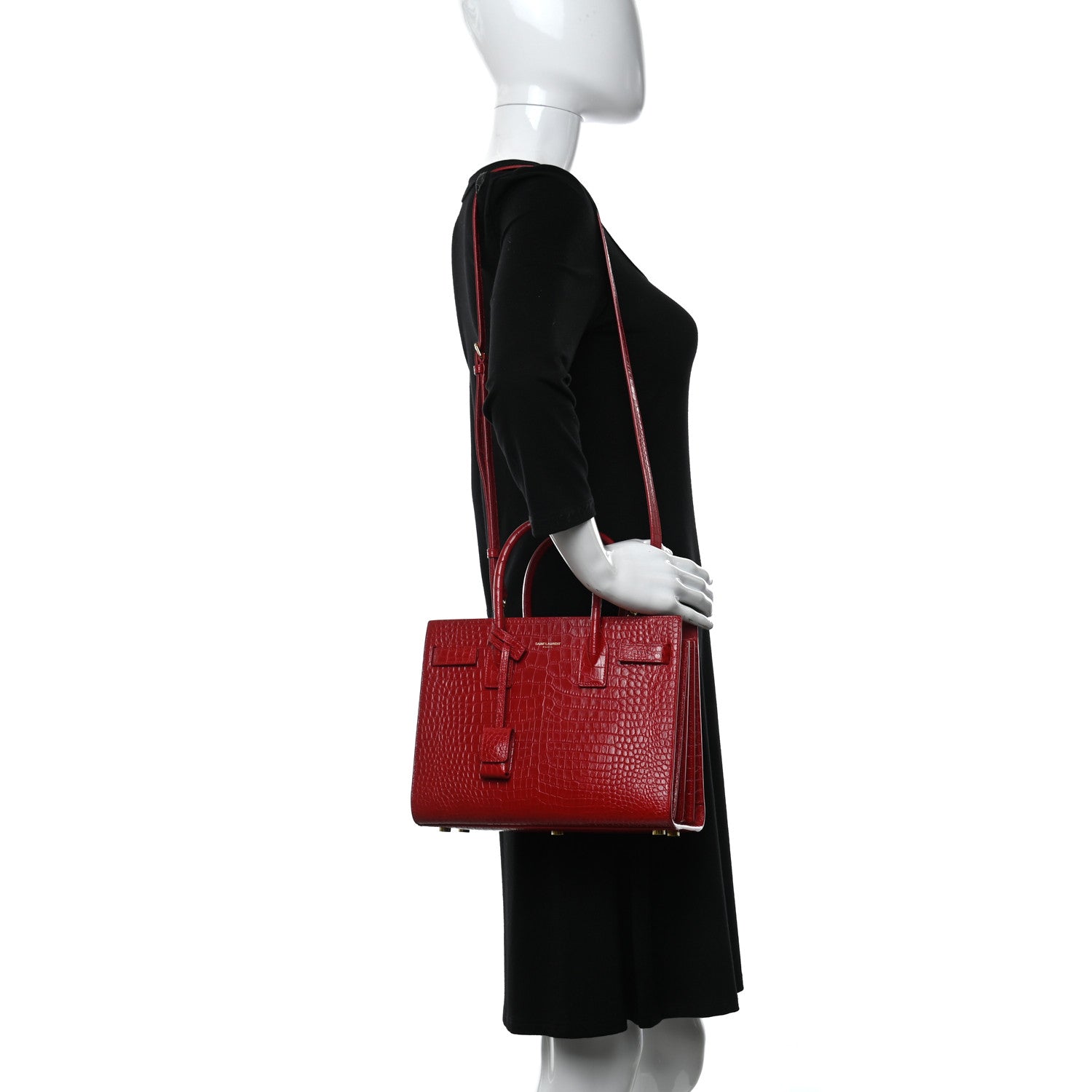 Saint Laurent Calfskin Crocodile Embossed Baby Sac De Jour Red 2 of 11