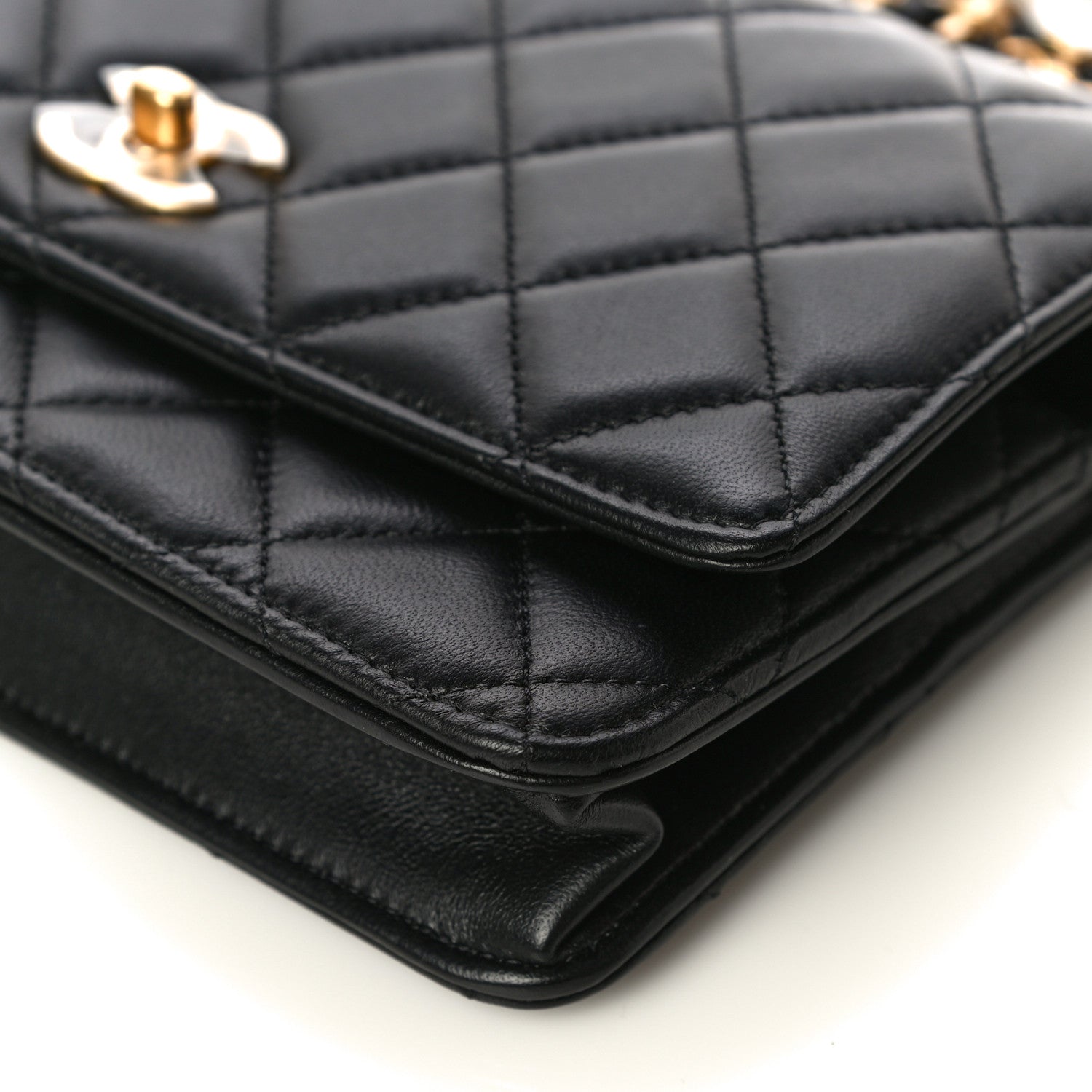 Chanel Lambskin Quilted CC Pearl Crush Wallet on Chain WOC Black 11 of 16