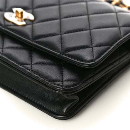 Chanel Lambskin Quilted CC Pearl Crush Wallet on Chain WOC Black 11 of 16