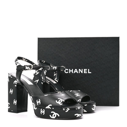 Chanel Printed Lambskin CC Platform Sandals 41 Black White 9 of 9