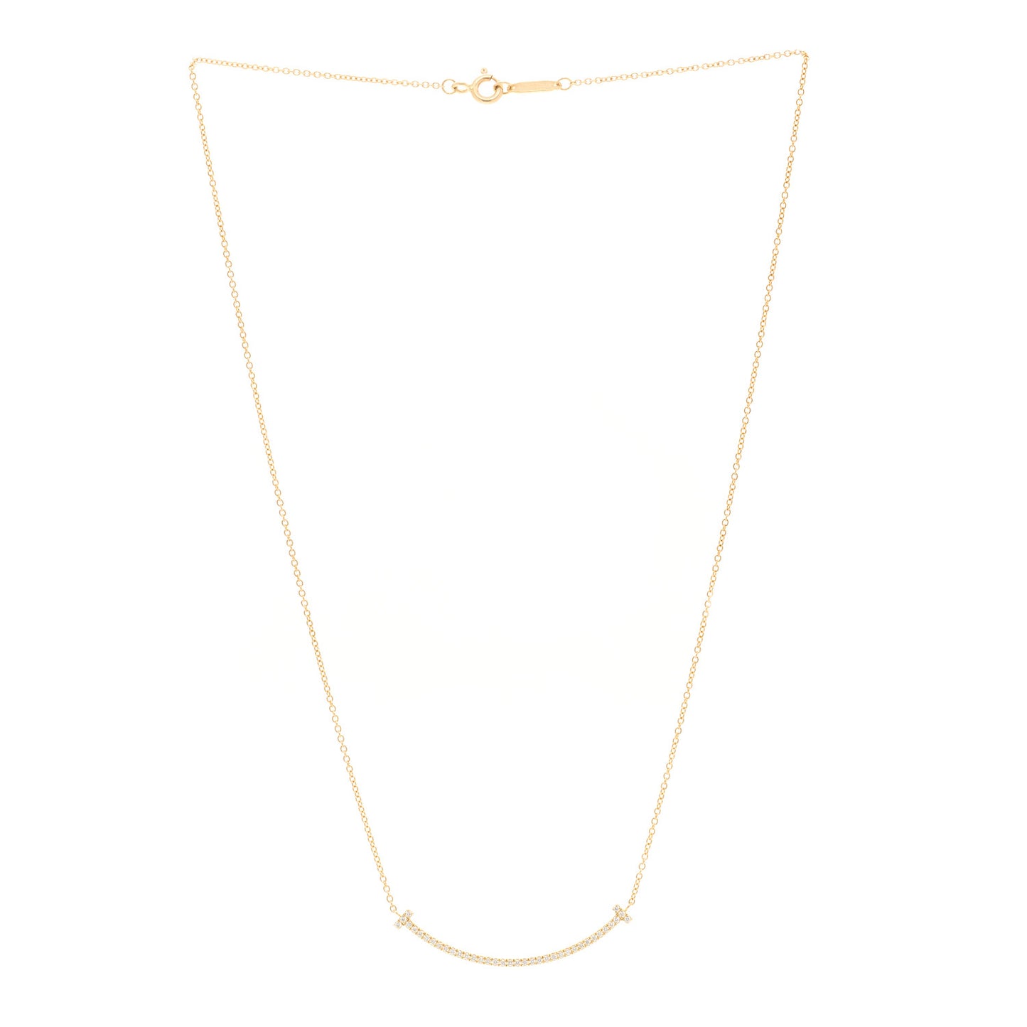 18K Yellow Gold Diamond Small T Smile Pendant Necklace