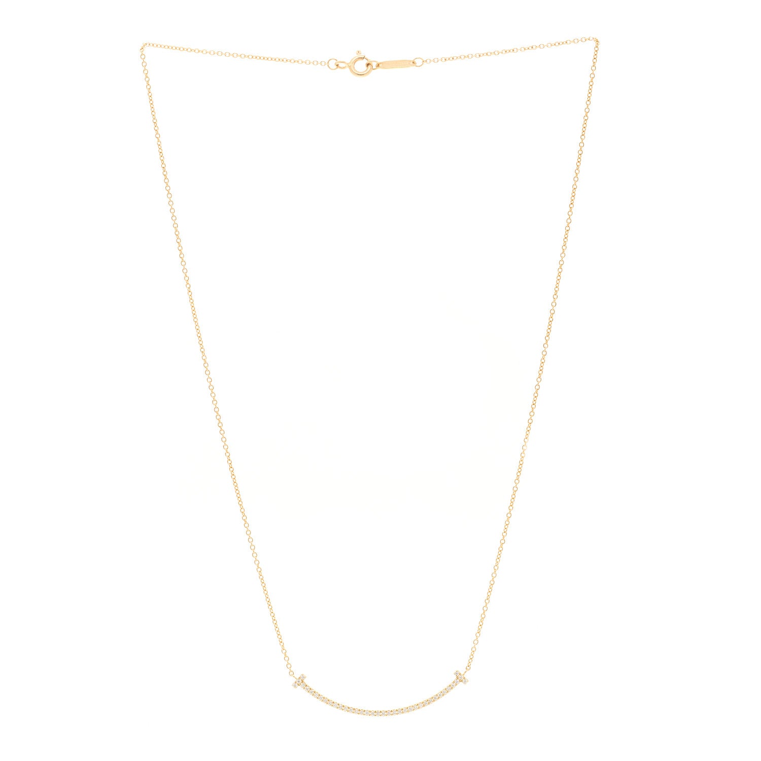 Tiffany 18K Yellow Gold Diamond Small T Smile Pendant Necklace 3 of 5