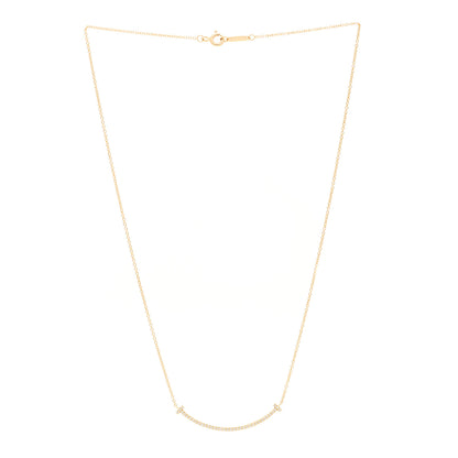 Tiffany 18K Yellow Gold Diamond Small T Smile Pendant Necklace 3 of 5
