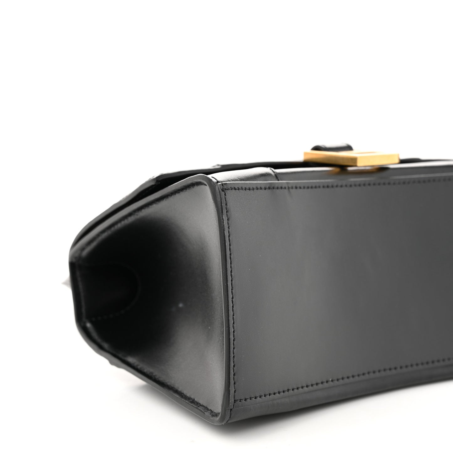 Shiny Box Calfskin Small Hourglass Top Handle Bag Black