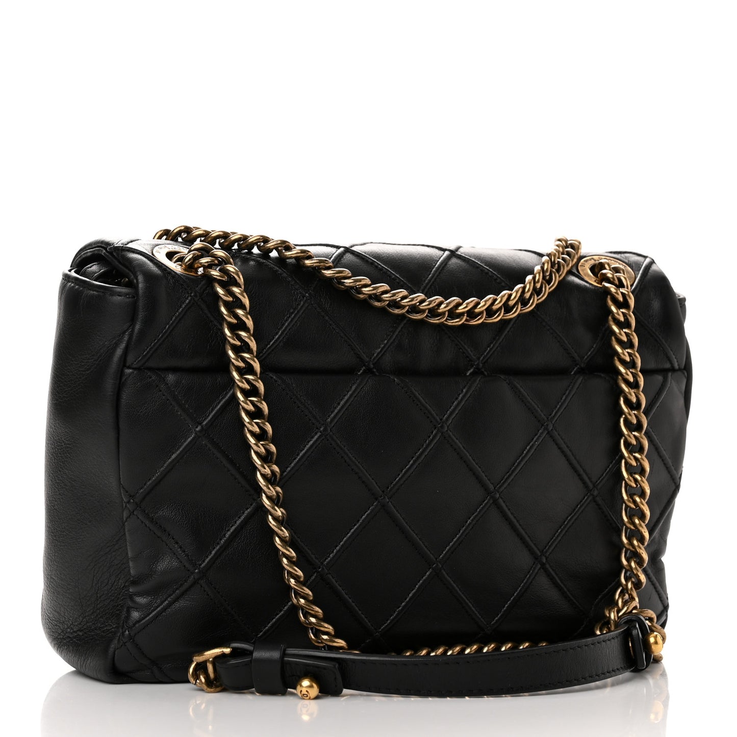 Calfskin Diamond Debossed Medium Cosmos Flap Black