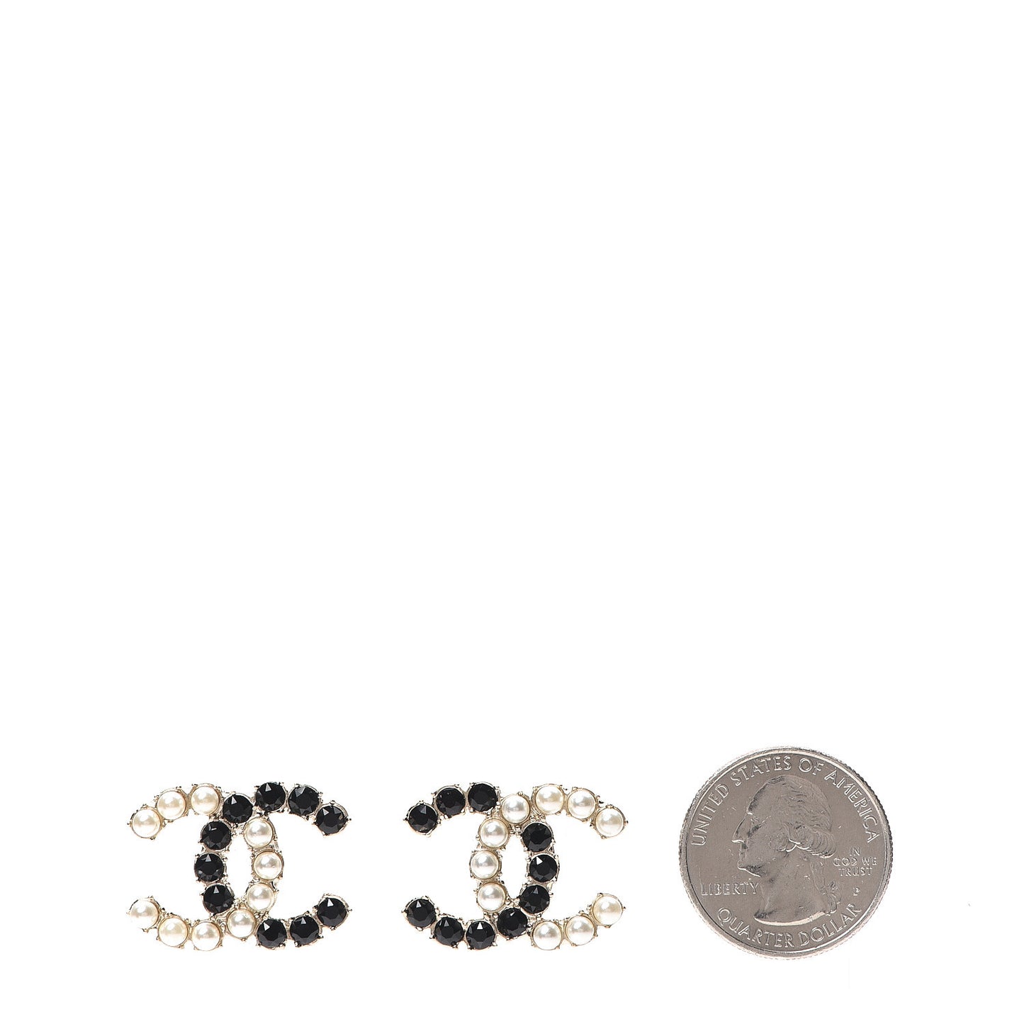Resin Pearl CC Dazzling Domino Earrings Gold Black