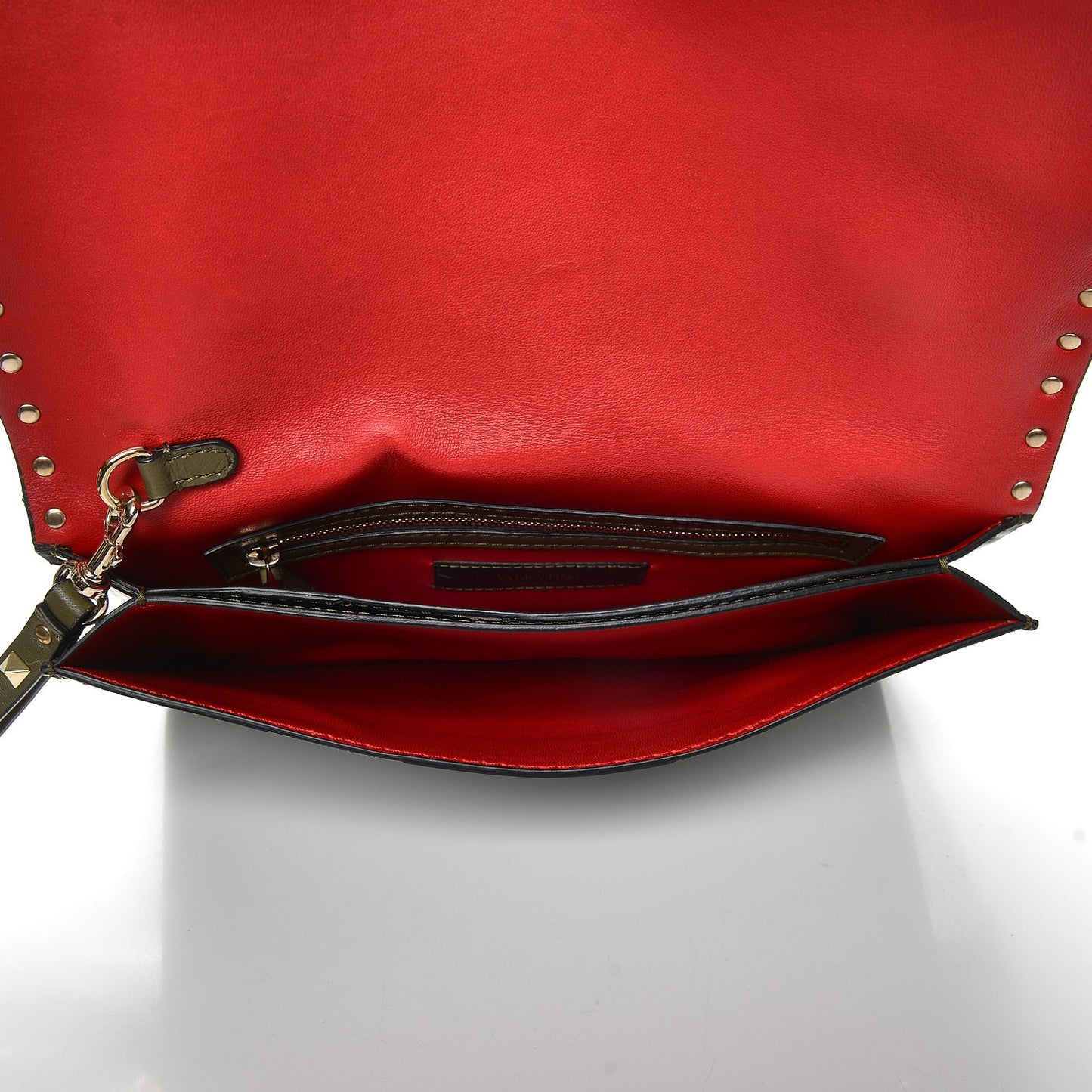 Nappa Canvas Camouflage Rockstud Wristlet Clutch Verde Rouge