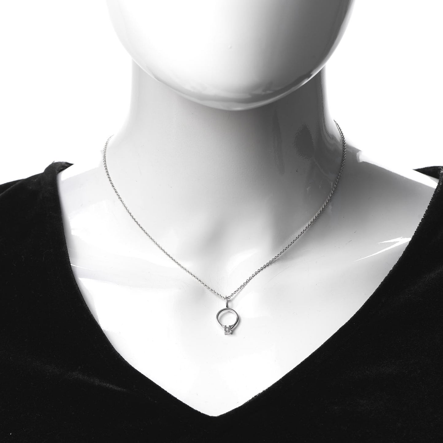 Platinum Diamond Engagement Ring Charm Pendant Necklace