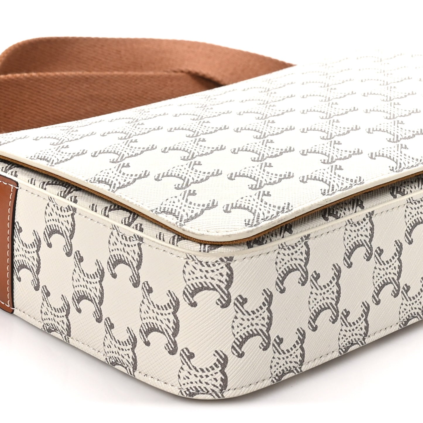 Triomphe Canvas Calfskin Flap Messenger Bag Tan Ecru