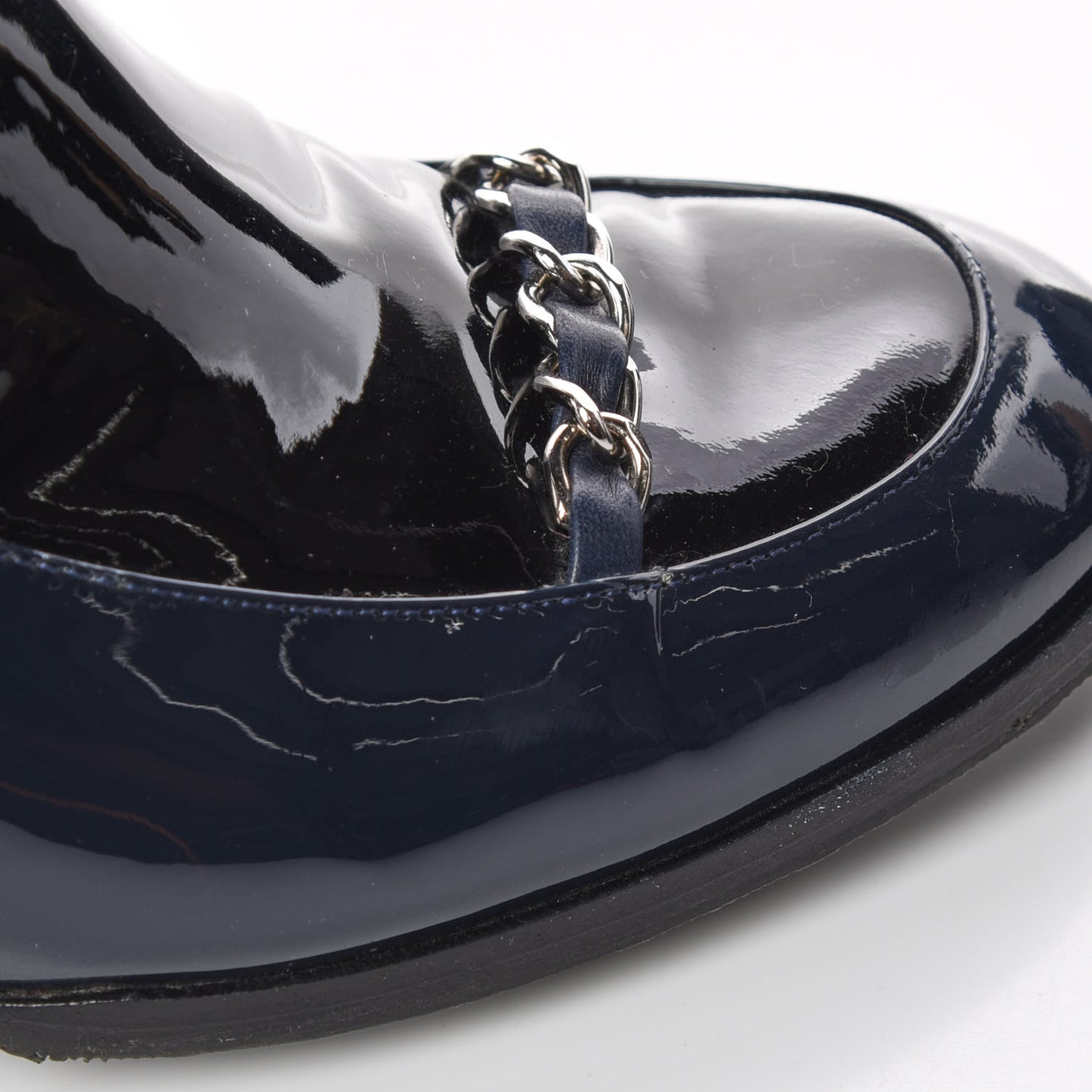 Patent Chain Loafers Pumps 38.5 Navy