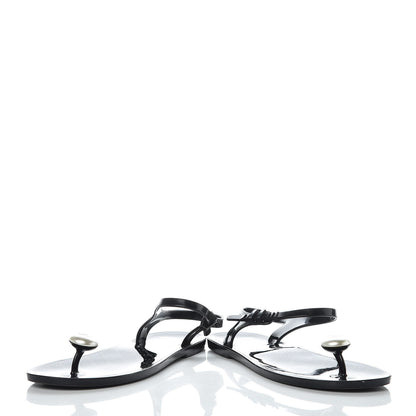 Chanel Jelly Pearl CC Thong Sandals 41 Black 5 of 9