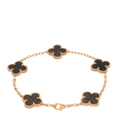 Van Cleef & Arpels 18K Rose Gold Silver Obsidian 5 Motifs Vintage Alhambra Bracelet 3 of 5