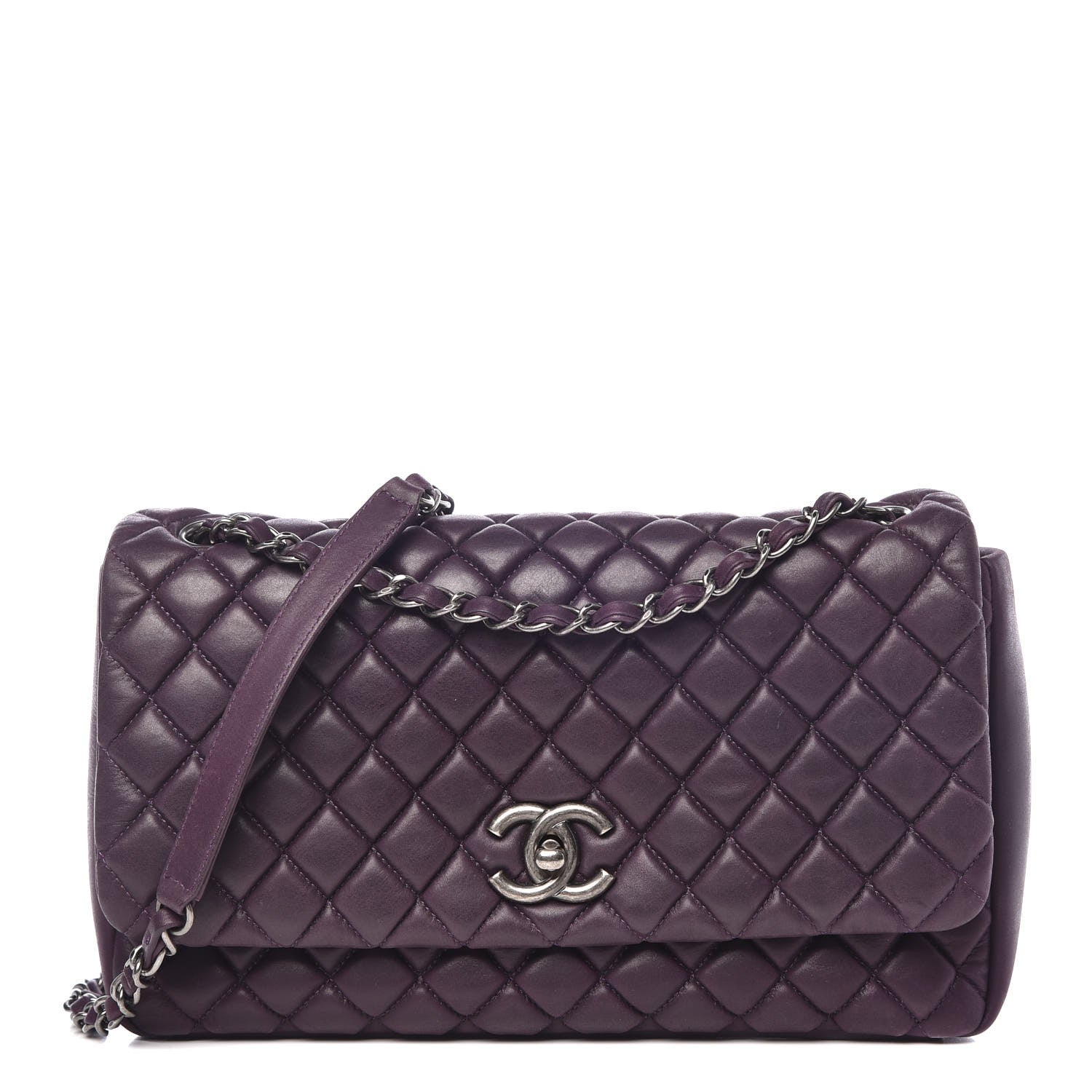 Chanel Iridescent Calfskin Quilted Large New Bubble Flap Plum 1 of 10