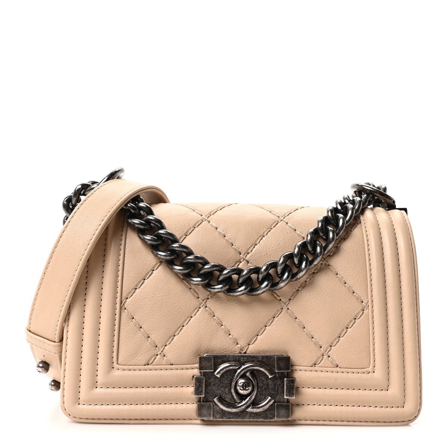 Chanel Calfskin Double Stitch Small Boy Flap Beige 1 of 11
