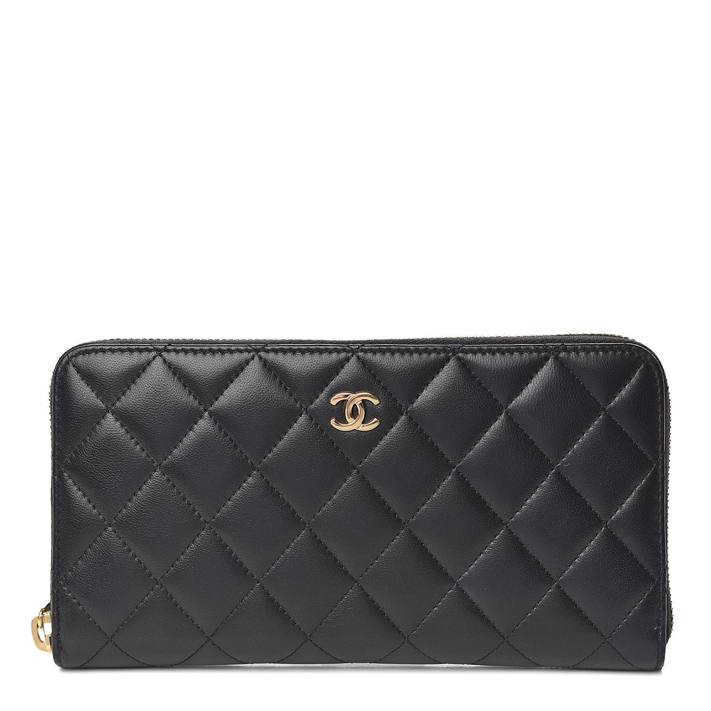 Lambskin Quilted Large Gusset Zip Around Wallet Black