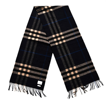 Burberry Cashmere Giant Check Fringe Scarf Blue 2 of 3
