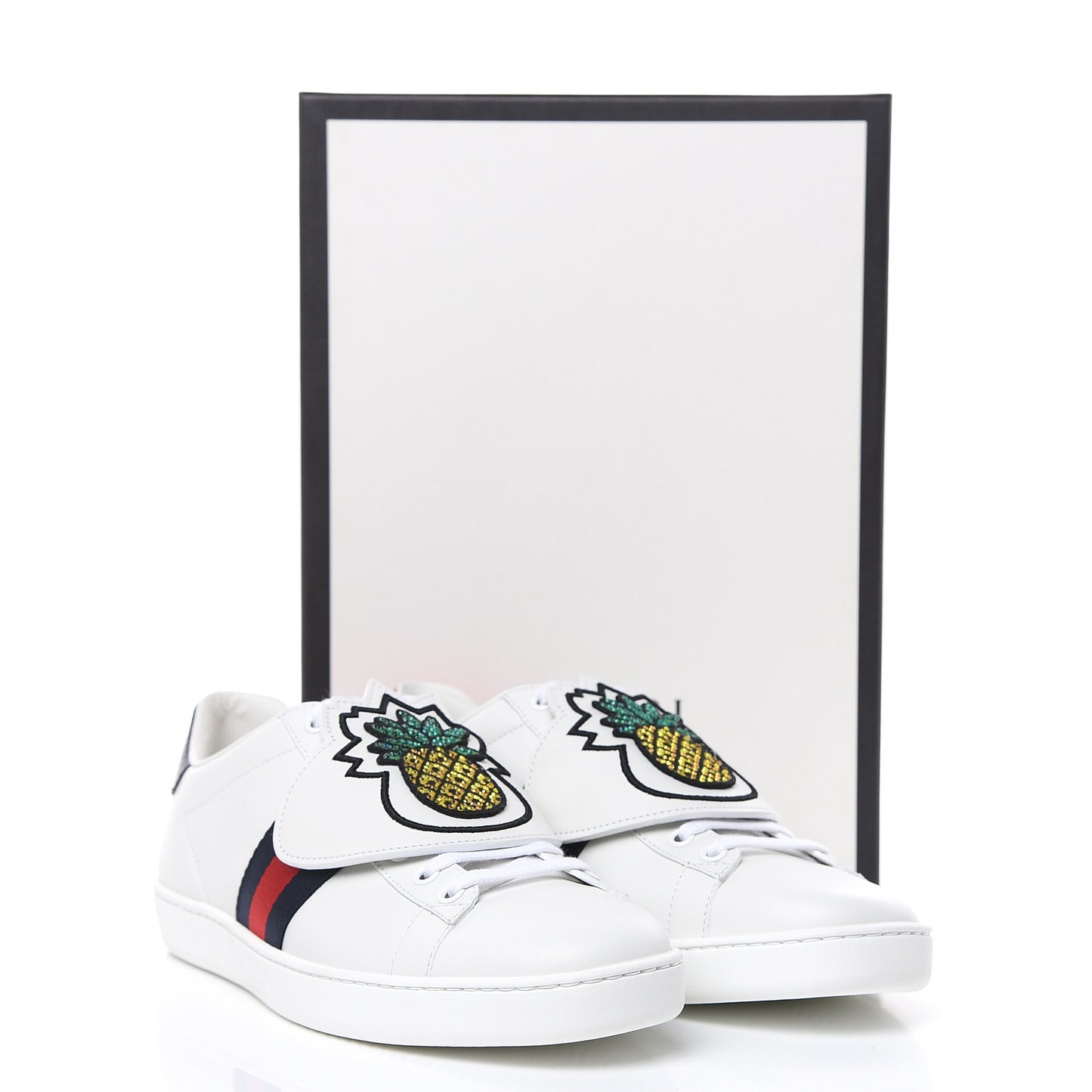 Calfskin Ayers Crystal Web Womens New Ace Pineapple Sneakers 40 White