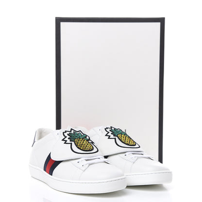 Gucci Calfskin Ayers Crystal Web Womens New Ace Pineapple Sneakers 40 White 10 of 10