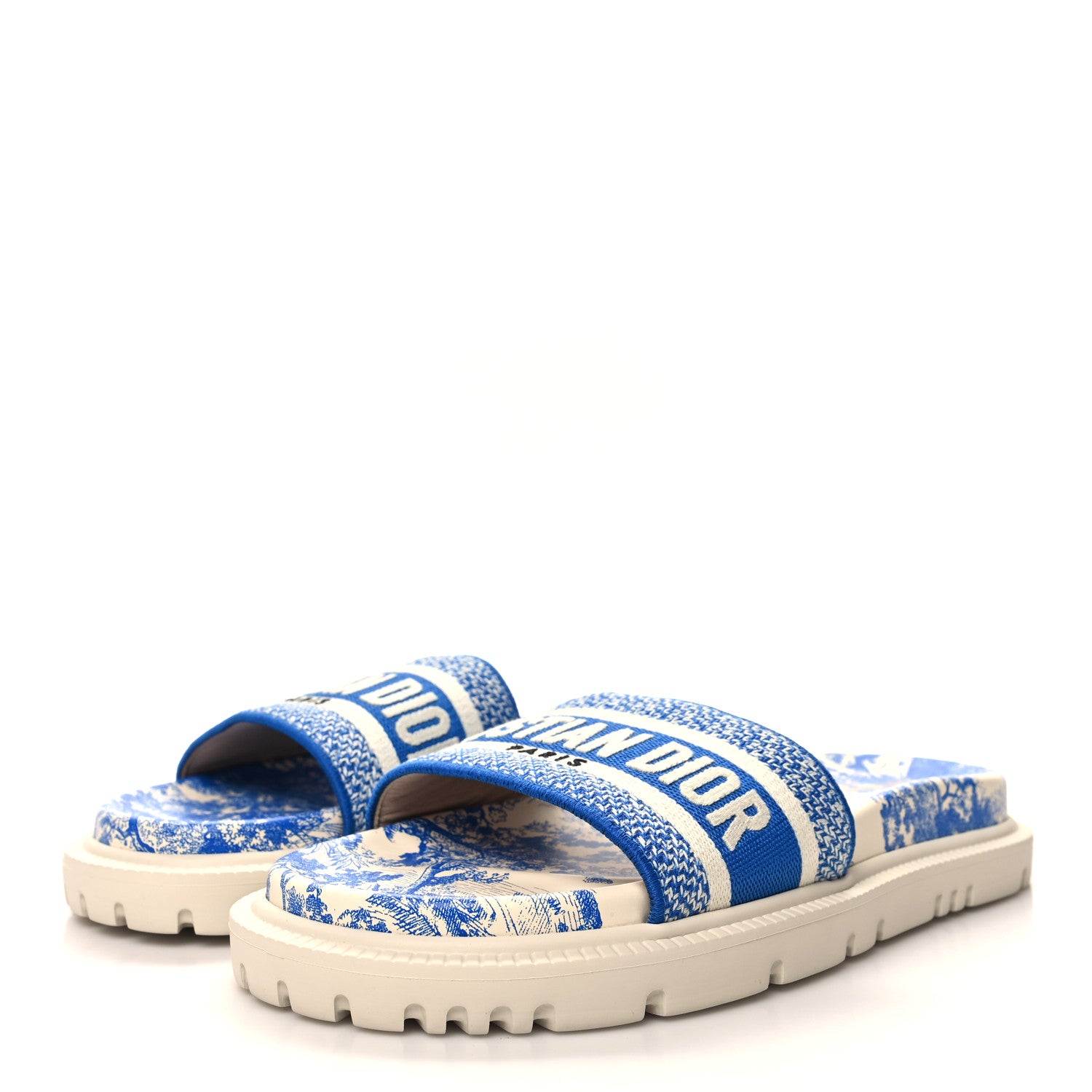 Christian Dior Canvas Toile de Jouy Embroidered Dway 10mm Slide Sandals 39.5 Blue 3 of 8