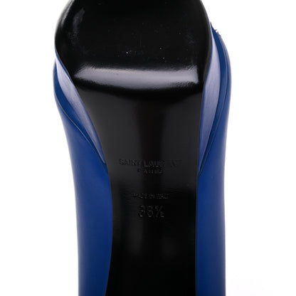 Saint Laurent Calfskin Studded Cap Toe Janis Platform Pumps 36.5 Blue 7 of 11