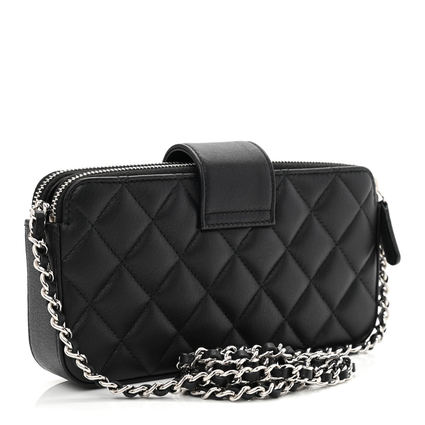 Lambskin Quilted CC Box Clutch With Chain Black