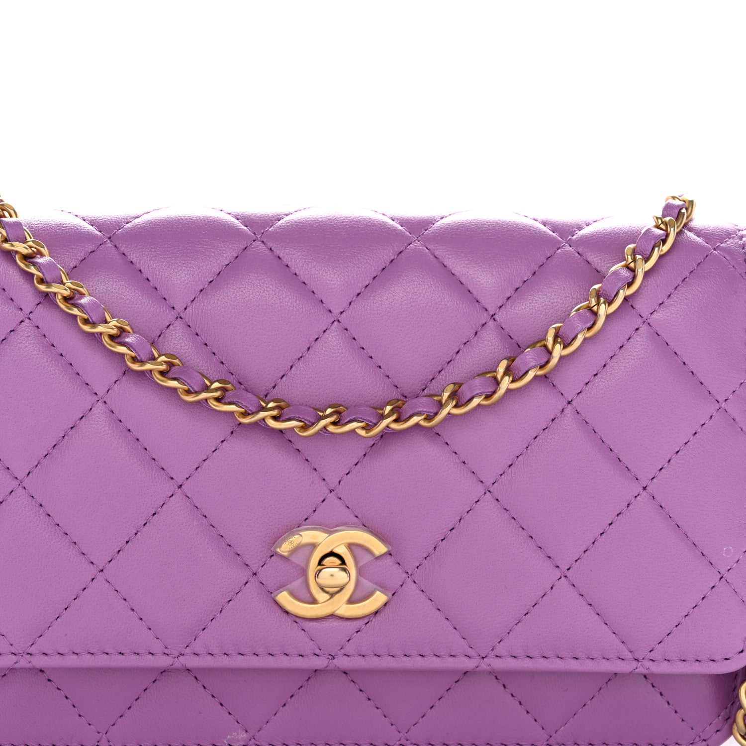 Chanel Lambskin Quilted CC Pearl Crush Wallet on Chain WOC Purple 9 of 12
