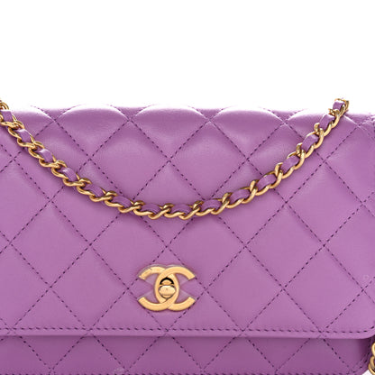 Chanel Lambskin Quilted CC Pearl Crush Wallet on Chain WOC Purple 9 of 12