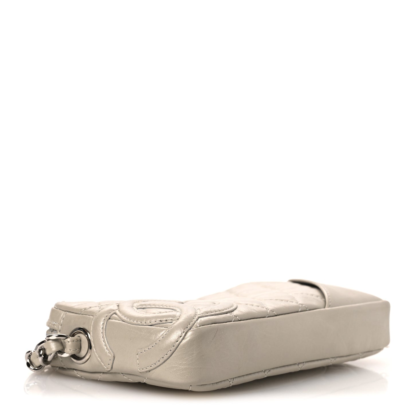 Metallic Aged Calfskin Quilted Cotton Club Pochette Argent Clair