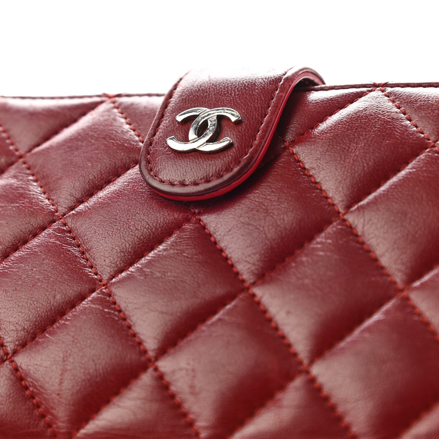 Lambskin Quilted Zipped Pocket Wallet Red