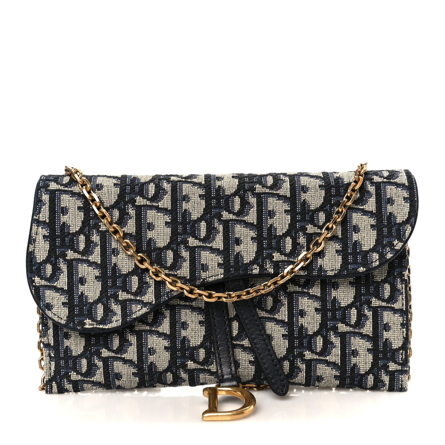 Oblique Saddle Chain Long Wallet Blue