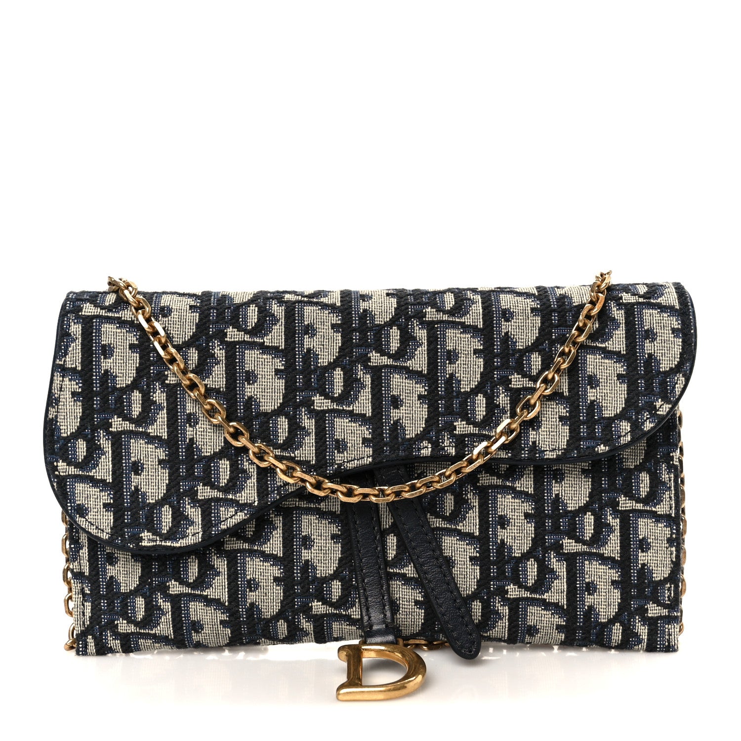 Christian Dior Oblique Saddle Chain Long Wallet Blue 1 of 14