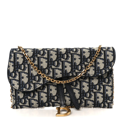 Christian Dior Oblique Saddle Chain Long Wallet Blue 1 of 14