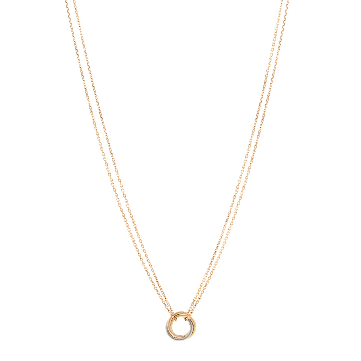 18K Pink Yellow White Gold Trinity Double Chain Pendant Necklace