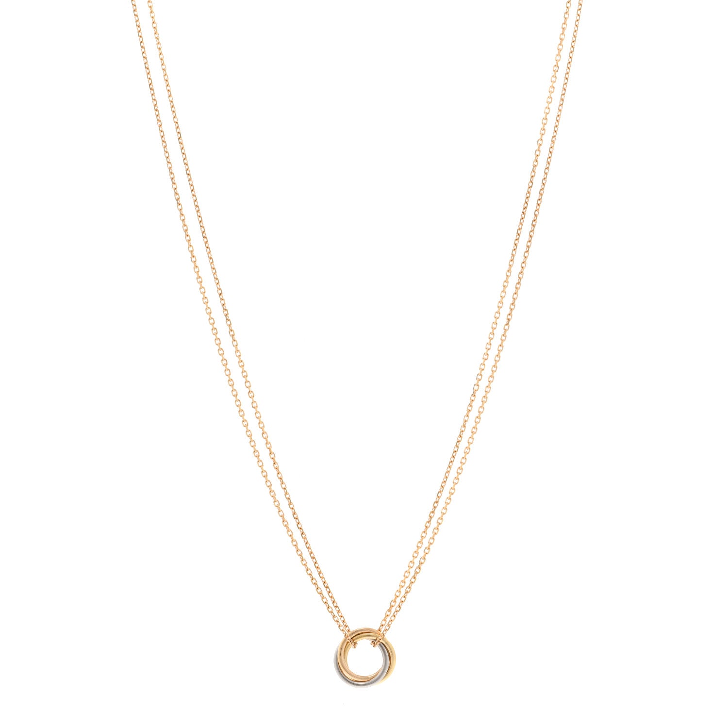 Cartier 18K Pink Yellow White Gold Trinity Double Chain Pendant Necklace 1 of 5