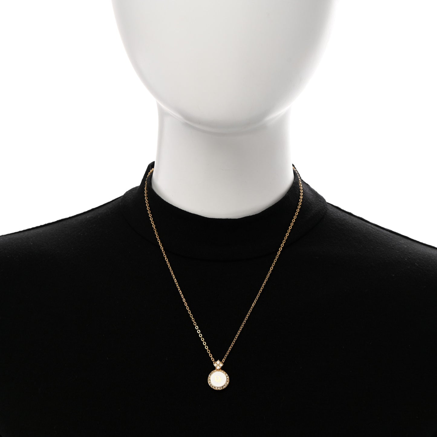 Crystal Circle Pendant Long Necklace Gold