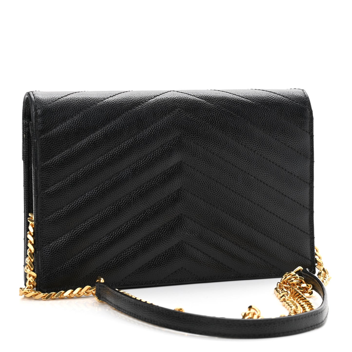 Grain De Poudre Matelasse Chevron Monogram Envelope Chain Wallet Black