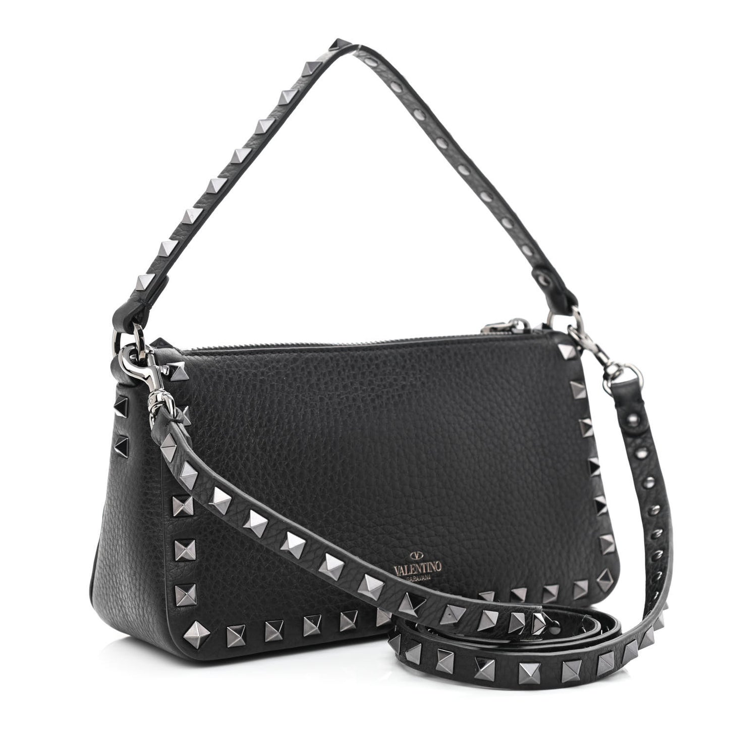 Grained Calfskin Small Rockstud Crossbody Bag Black
