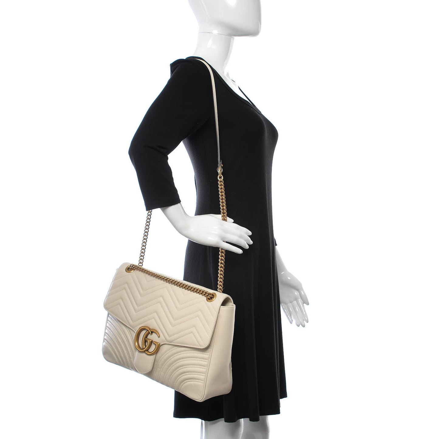 Calfskin Matelasse Large GG Marmont Shoulder Bag Mystic White