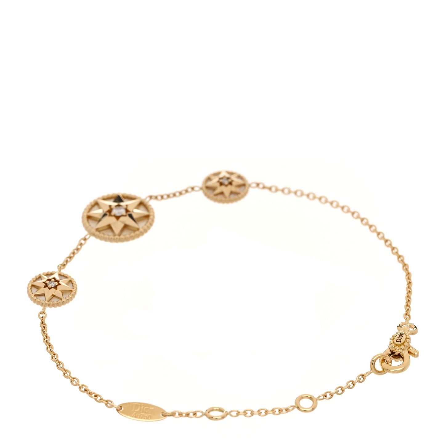 18K Yellow Gold Diamond Mother of Pearl Rose Des Vents 3-Station Bracelet