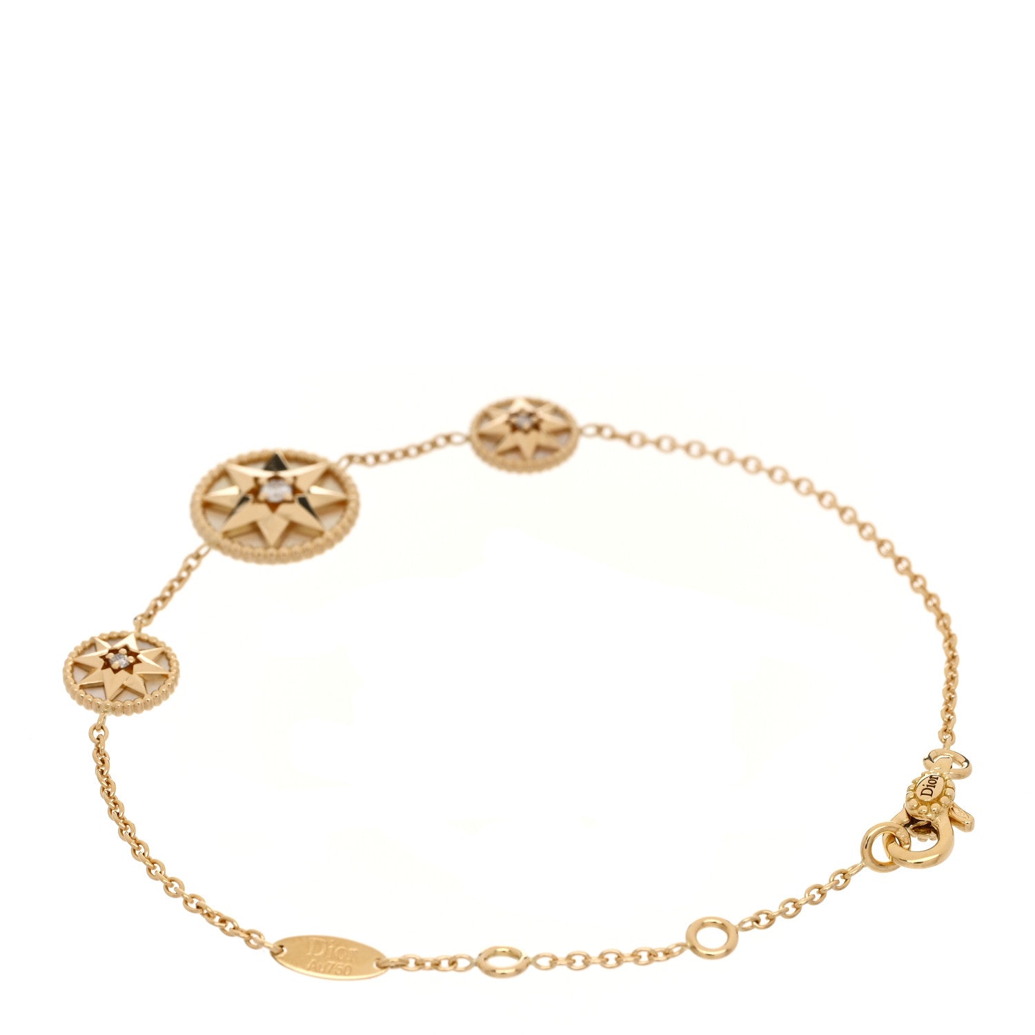 Christian Dior 18K Yellow Gold Diamond Mother of Pearl Rose Des Vents 3-Station Bracelet 2 of 6