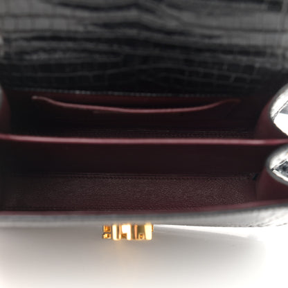 Saint Laurent Calfskin Crocodile Embossed Mini Classic Monogram Cassandra Top Handle Black 5 of 9