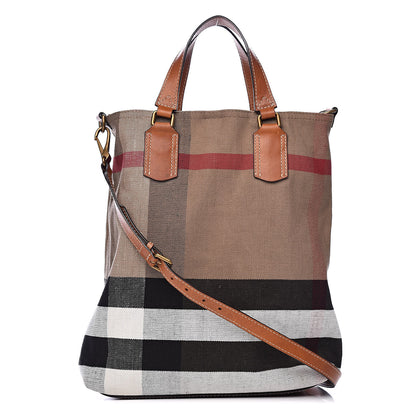 Burberry Canvas Mega Check Medium Tottenham Brit Tote Saddle Brown 1 of 11