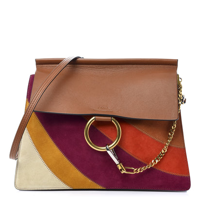 Chloe Calfskin Suede Rainbow Patchwork Medium Faye Shoulder Bag Caramel 1 of 9