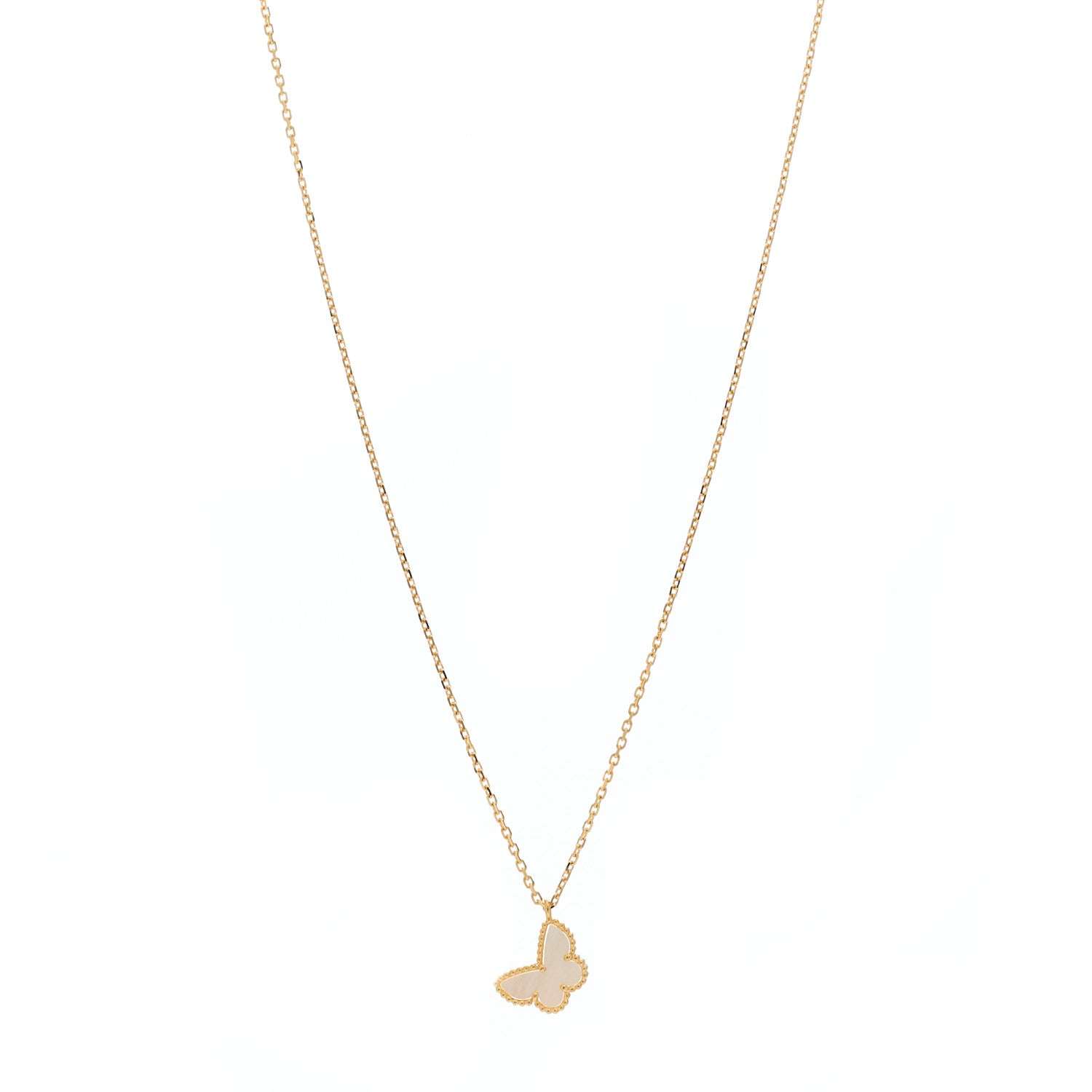 Van Cleef & Arpels 18K Yellow Gold Mother of Pearl Sweet Alhambra Butterfly Pendant Necklace 1 of 5